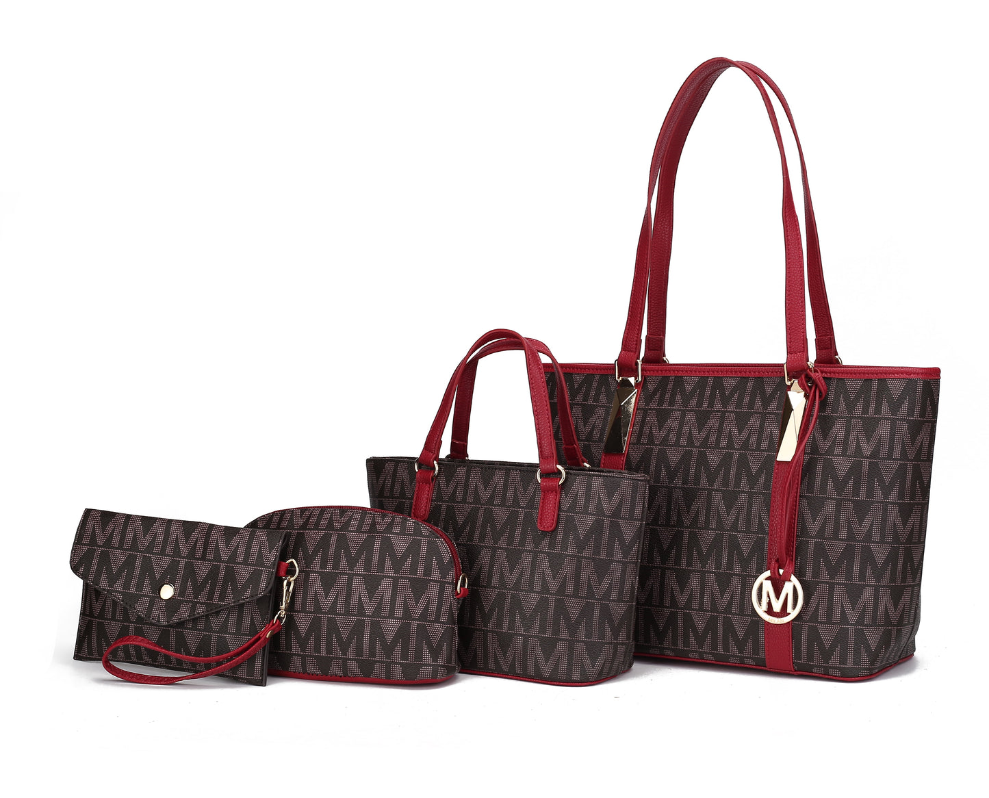 Women's Vegan Leather Tote Bag, Small Tote Handbag, Pouch Purse & Wristlet Wallet Bag - 4 Pcs Set