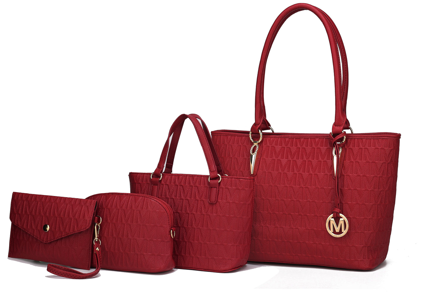 Women's Vegan Leather Tote Bag, Small Tote Handbag, Pouch Purse & Wristlet Wallet Bag - 4 Pcs Set