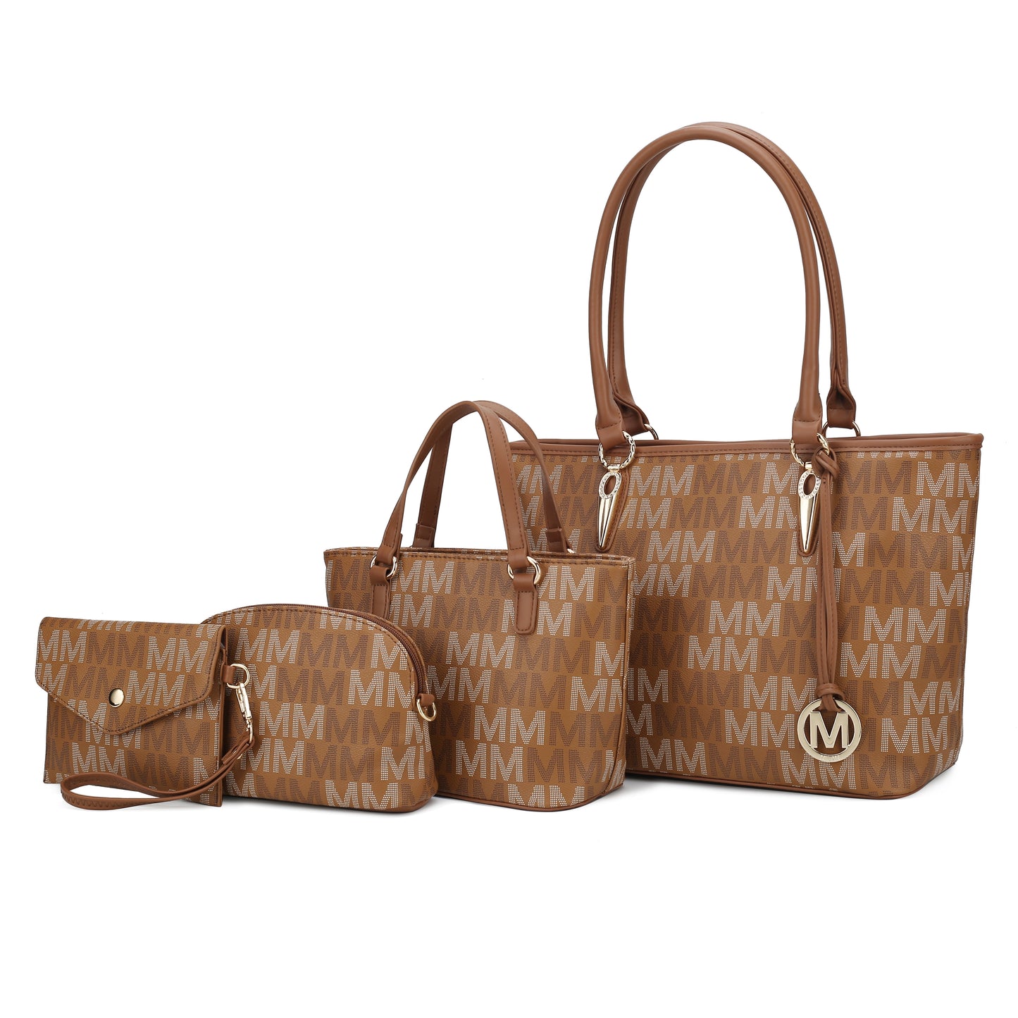 Women's Vegan Leather Tote Bag, Small Tote Handbag, Pouch Purse & Wristlet Wallet Bag - 4 Pcs Set