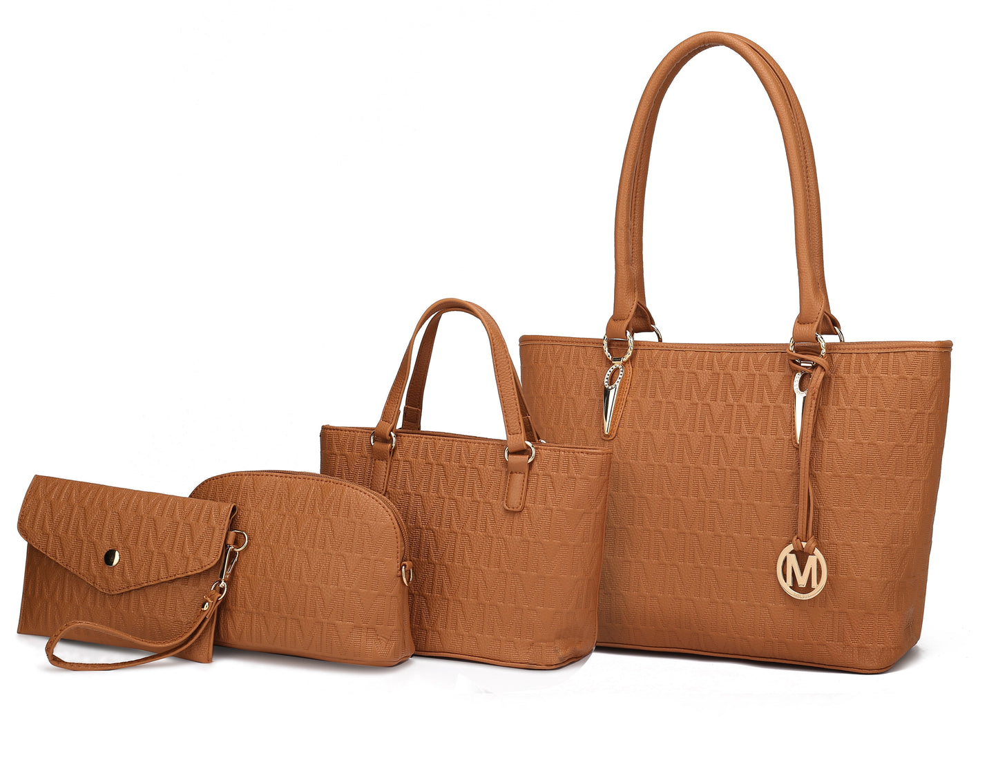 Women's Vegan Leather Tote Bag, Small Tote Handbag, Pouch Purse & Wristlet Wallet Bag - 4 Pcs Set