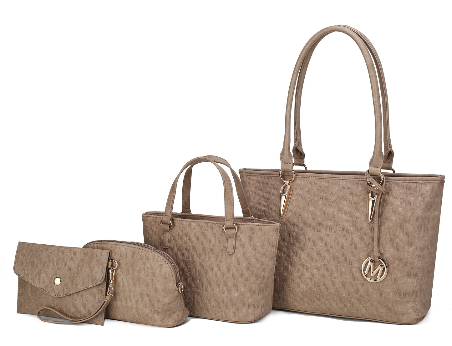 Women's Vegan Leather Tote Bag, Small Tote Handbag, Pouch Purse & Wristlet Wallet Bag - 4 Pcs Set