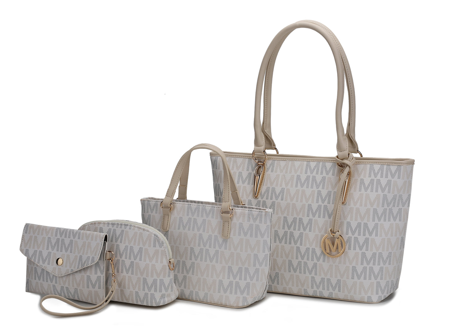 Women's Vegan Leather Tote Bag, Small Tote Handbag, Pouch Purse & Wristlet Wallet Bag - 4 Pcs Set