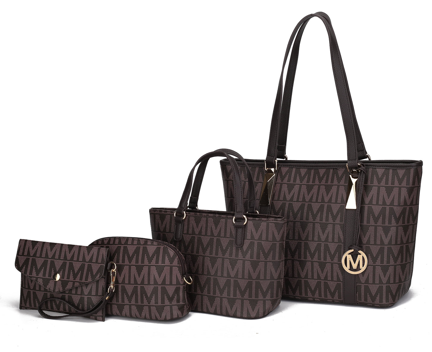 Women's Vegan Leather Tote Bag, Small Tote Handbag, Pouch Purse & Wristlet Wallet Bag - 4 Pcs Set