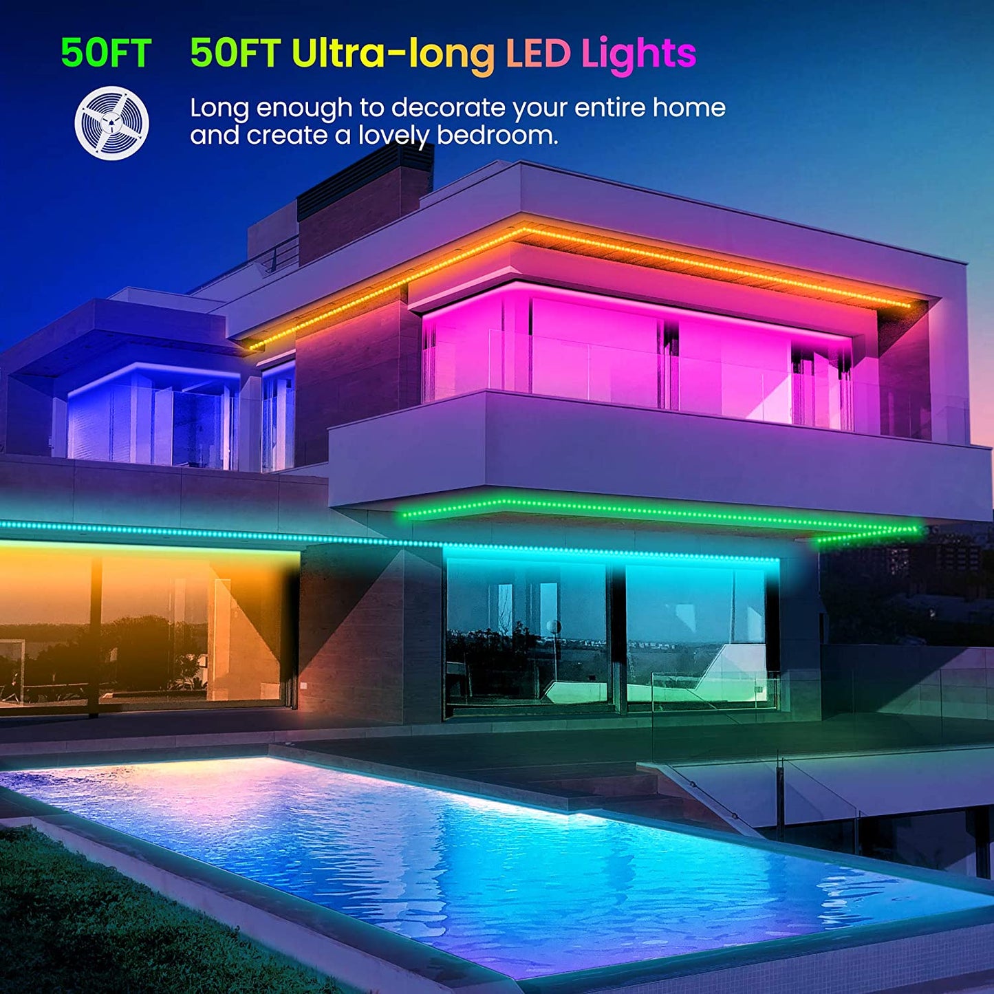 Bluetooth LED Strip Lights with Music Sync, Phone Controller and IR Remote(App+Remote +Mic).