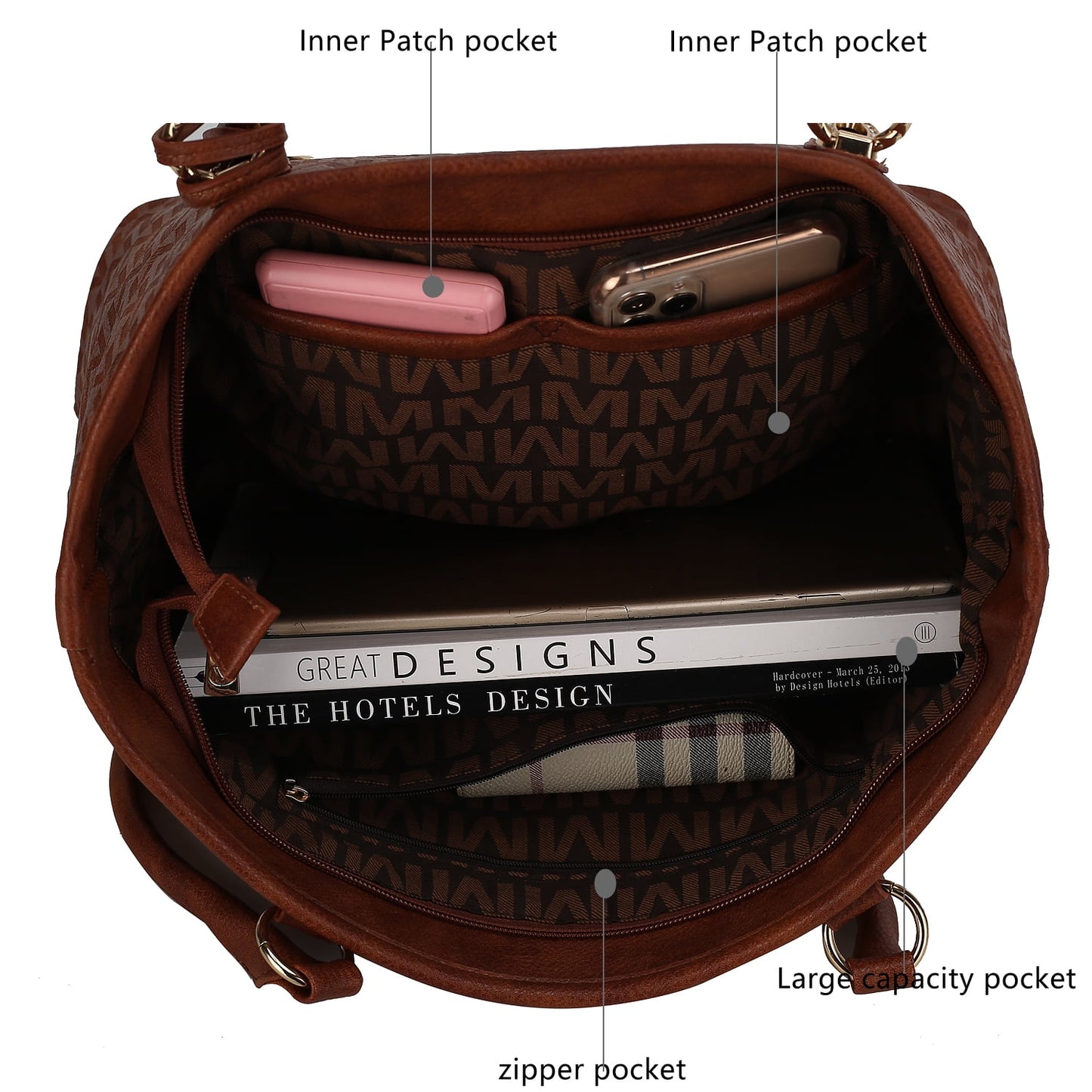 Women's Vegan Leather Tote Bag, Small Tote Handbag, Pouch Purse & Wristlet Wallet Bag - 4 Pcs Set
