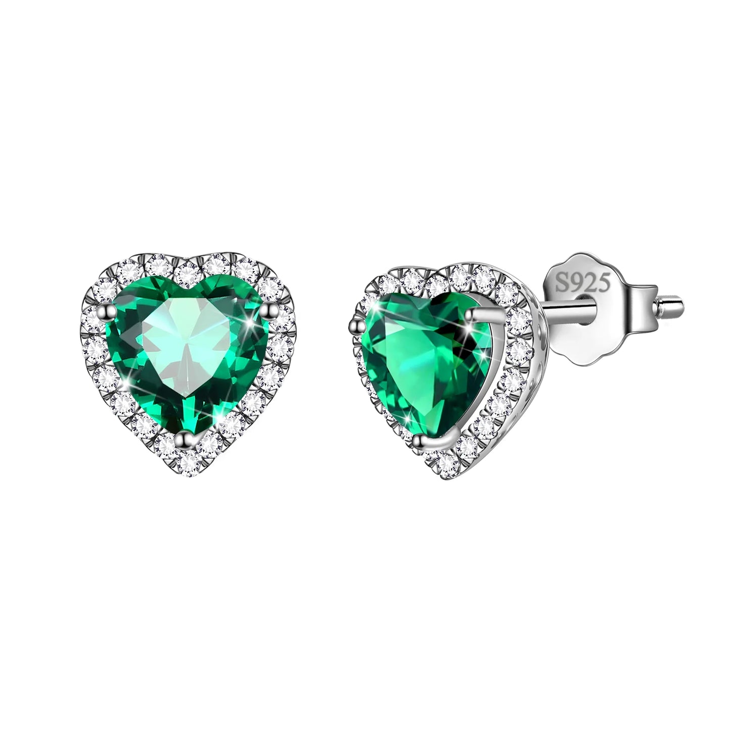 Women's Sterling Silver Birthstone Heart Stud Earrings