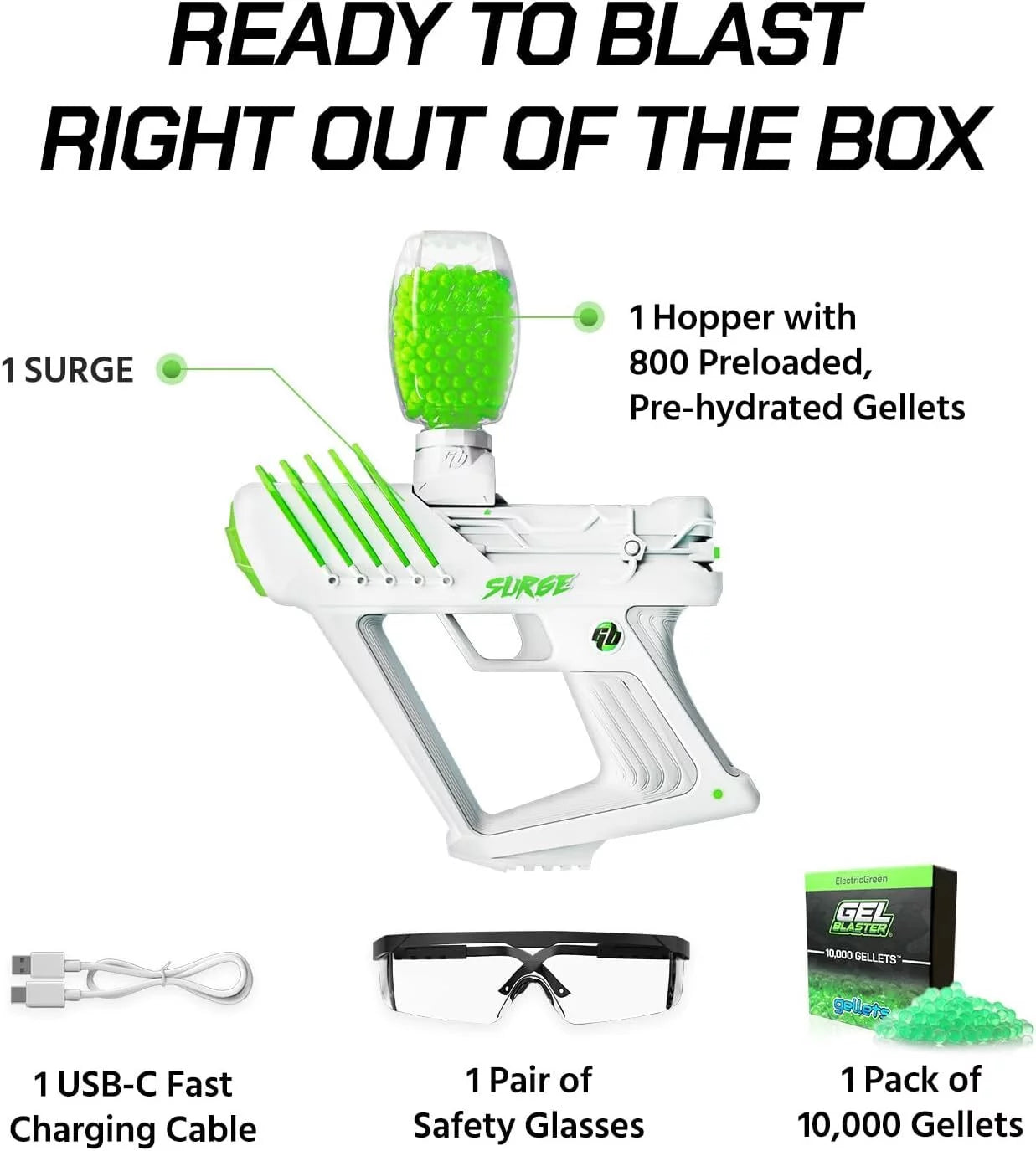 Water-Based Gellet Blaster with 10,000 Electric Green Gellet Pack