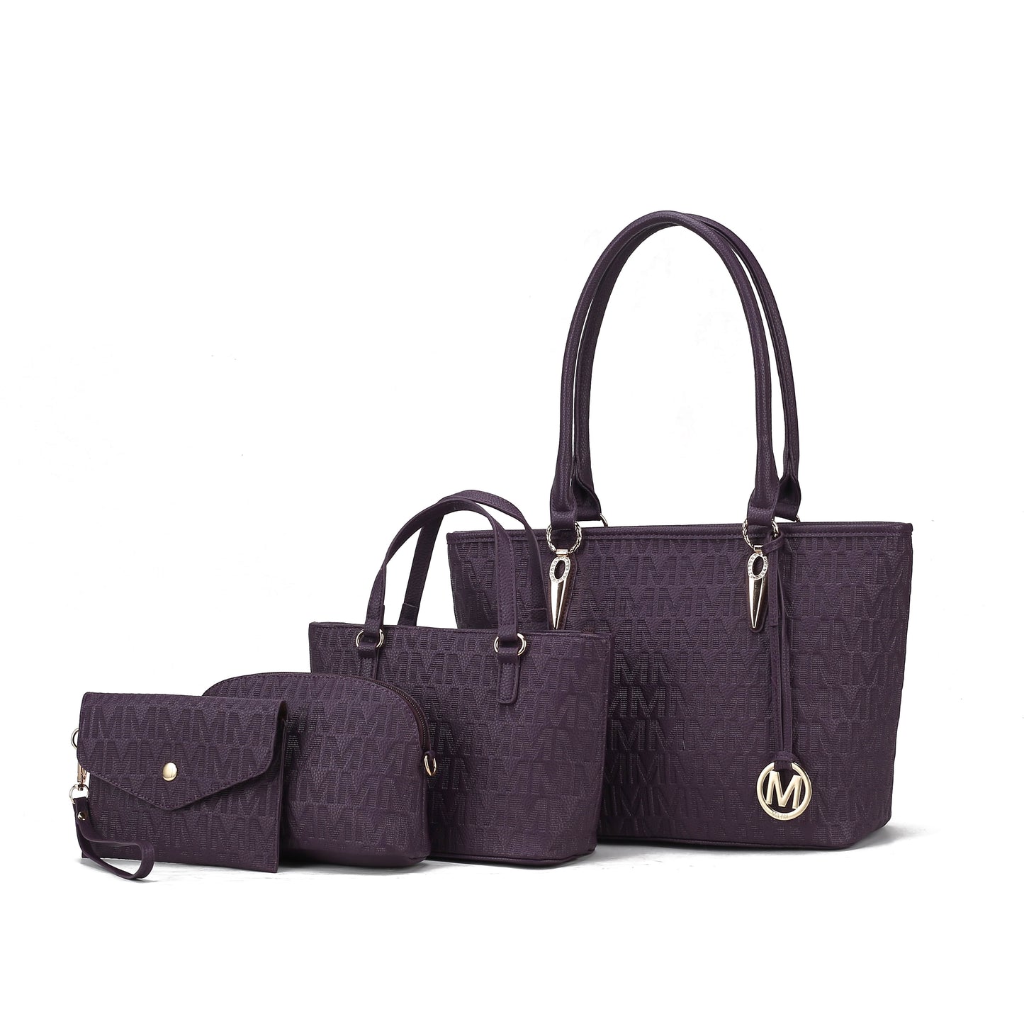 Women's Vegan Leather Tote Bag, Small Tote Handbag, Pouch Purse & Wristlet Wallet Bag - 4 Pcs Set