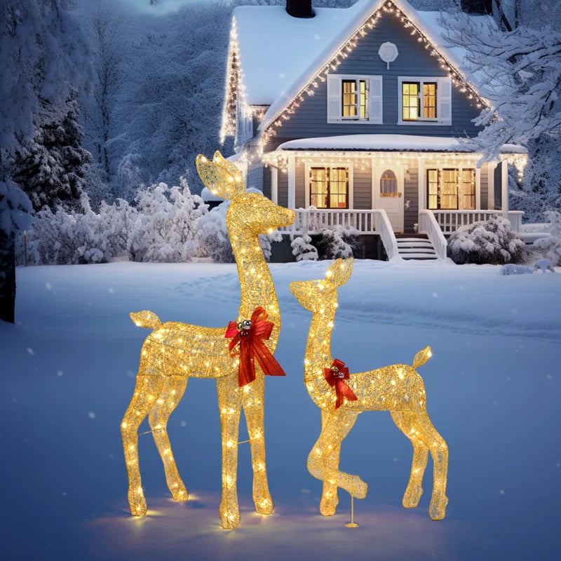 Gold Lighted Reindeer Family Set