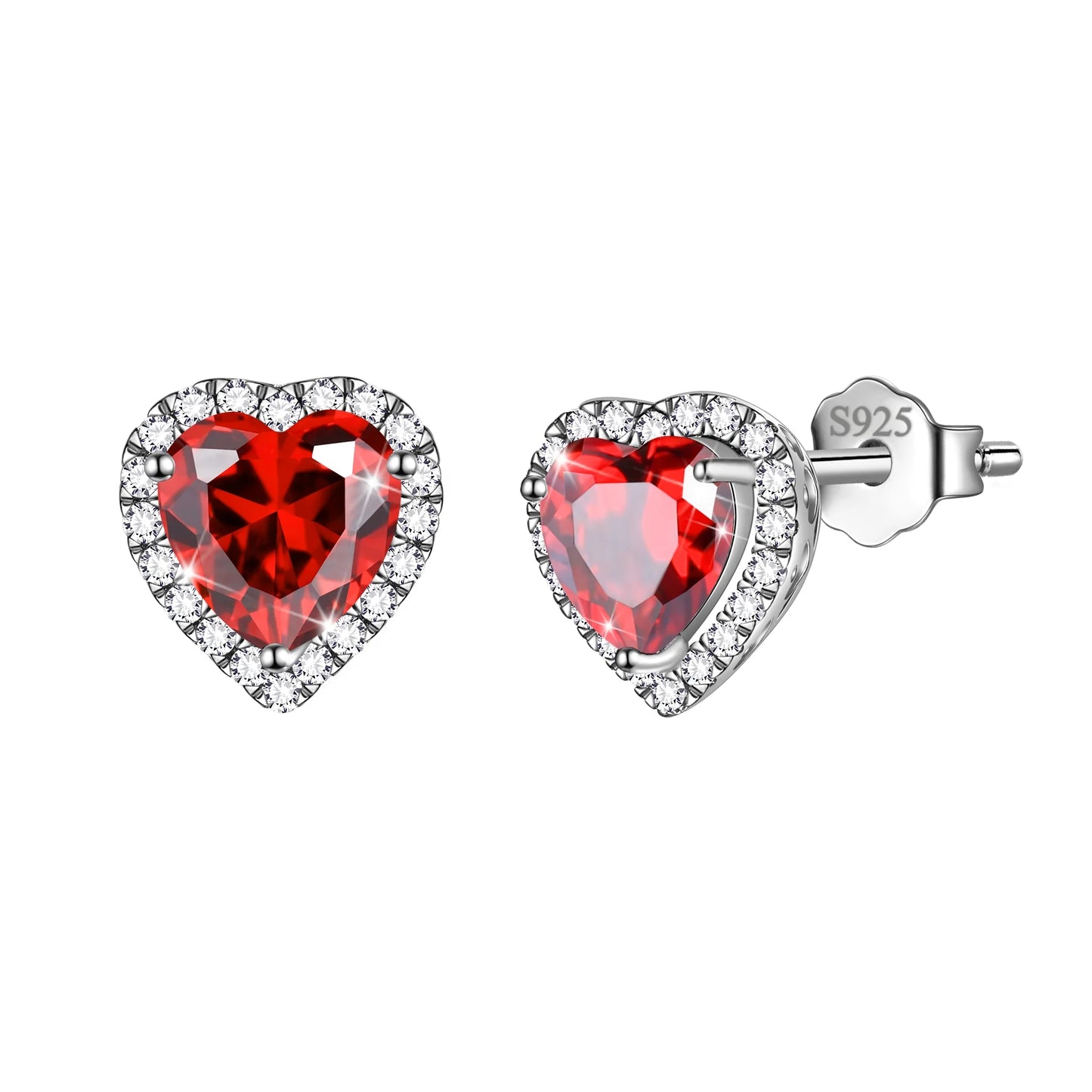 Women's Sterling Silver Birthstone Heart Stud Earrings