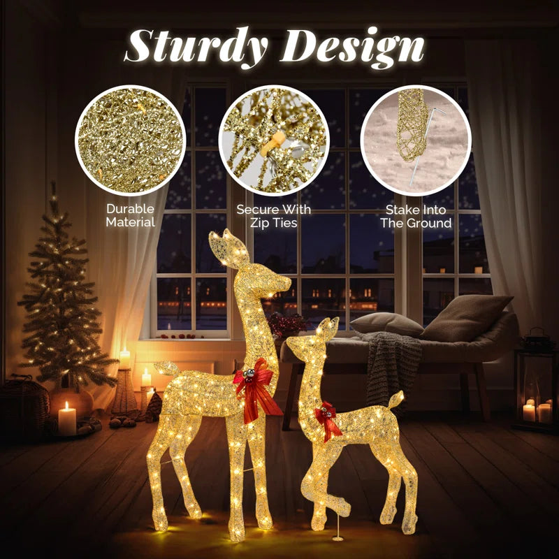 Gold Lighted Reindeer Family Set