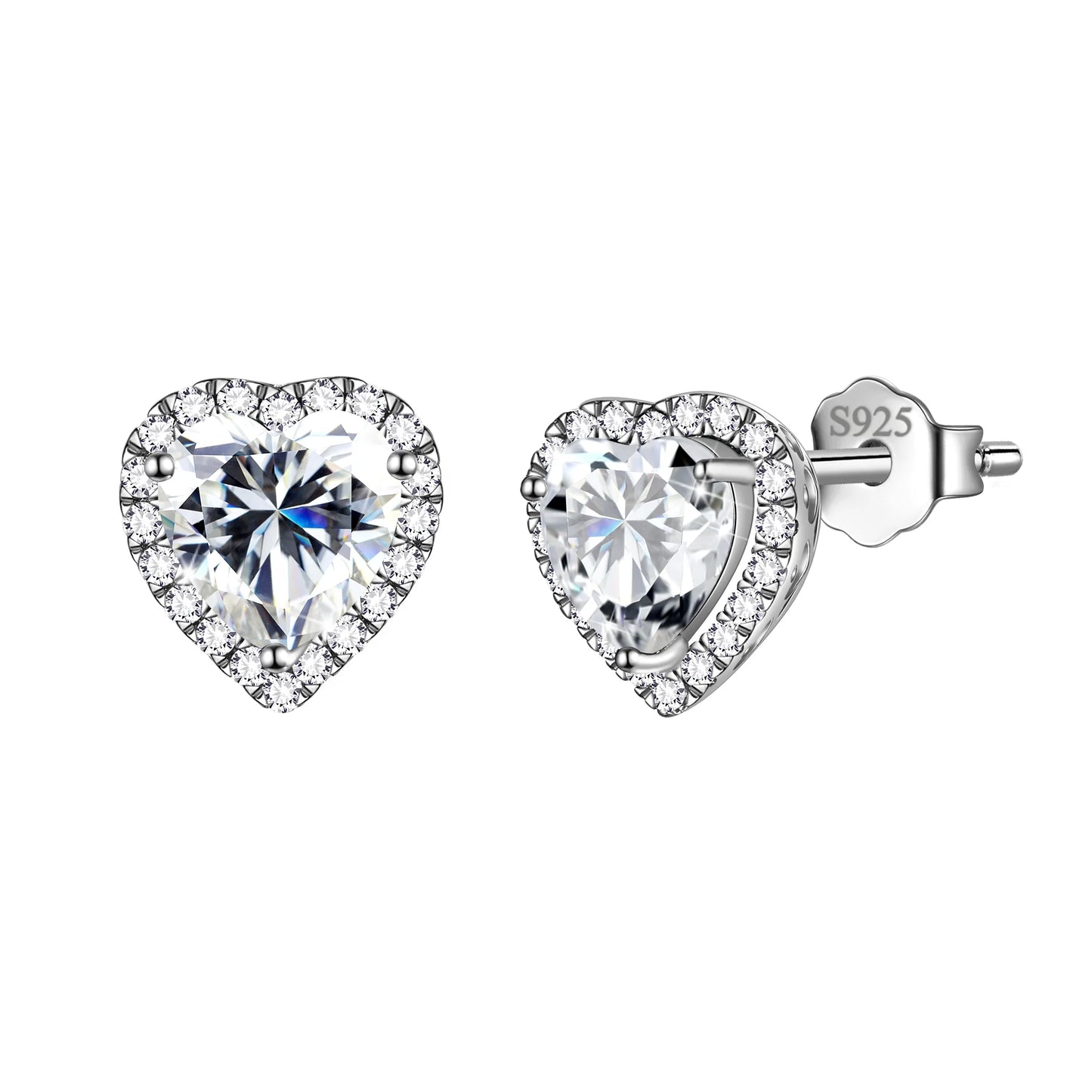 Women's Sterling Silver Birthstone Heart Stud Earrings