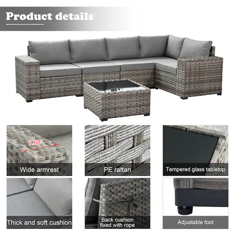 6 Pieces Patio Sectional Sofas