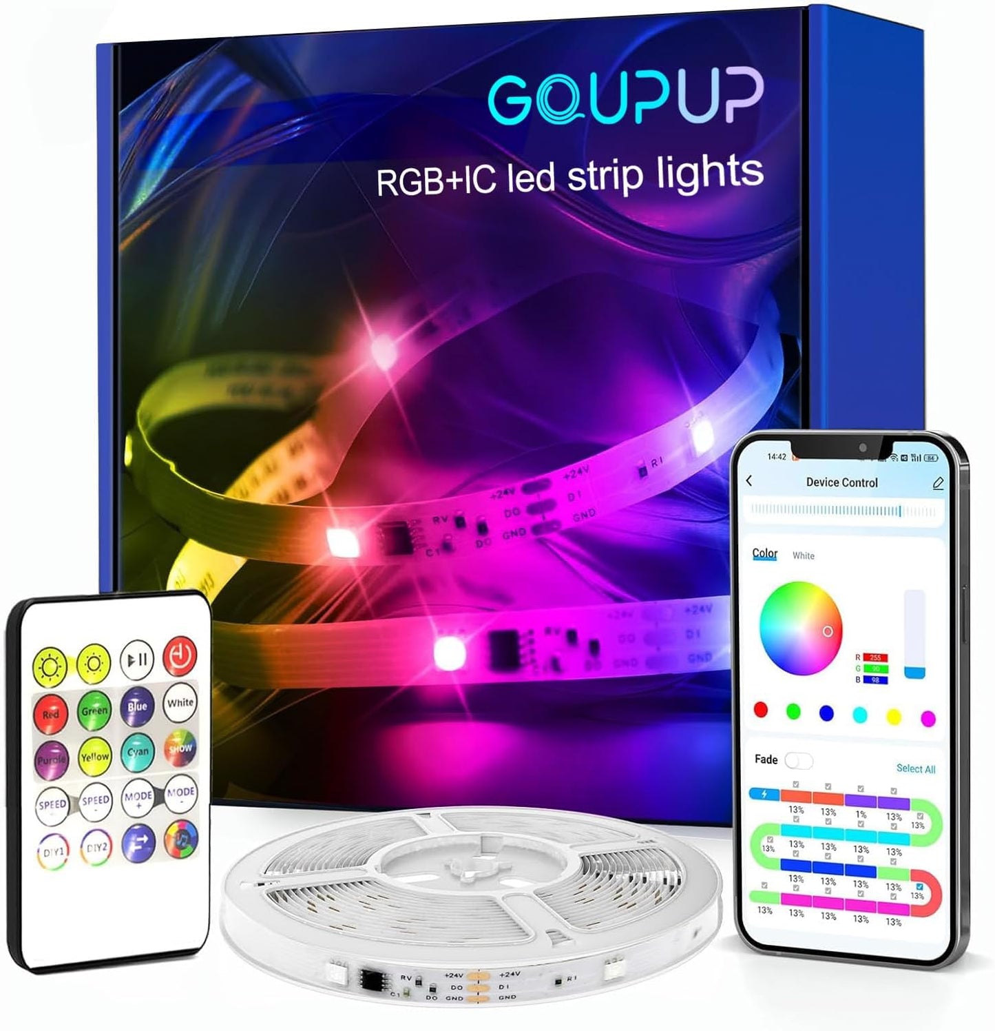 Bluetooth LED Strip Lights with Music Sync, Phone Controller and IR Remote(App+Remote +Mic).