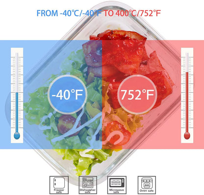 Glass Food Storage Containers with Lids - 9 Lids & 9 Containers