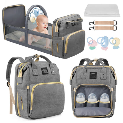 Multifunctional Baby Diaper Bag with Changing Station & Foldable Crib