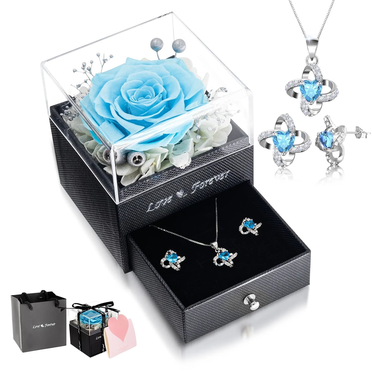 Women's Eternal Rose with Necklace & Earrings Set