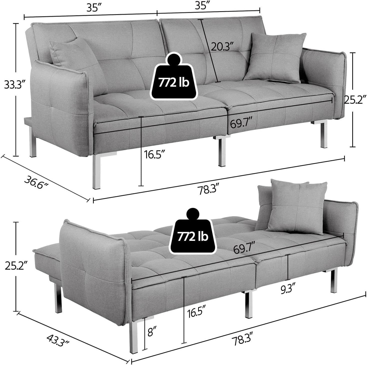 Convertible Sleeper Sofa Couch Bed 