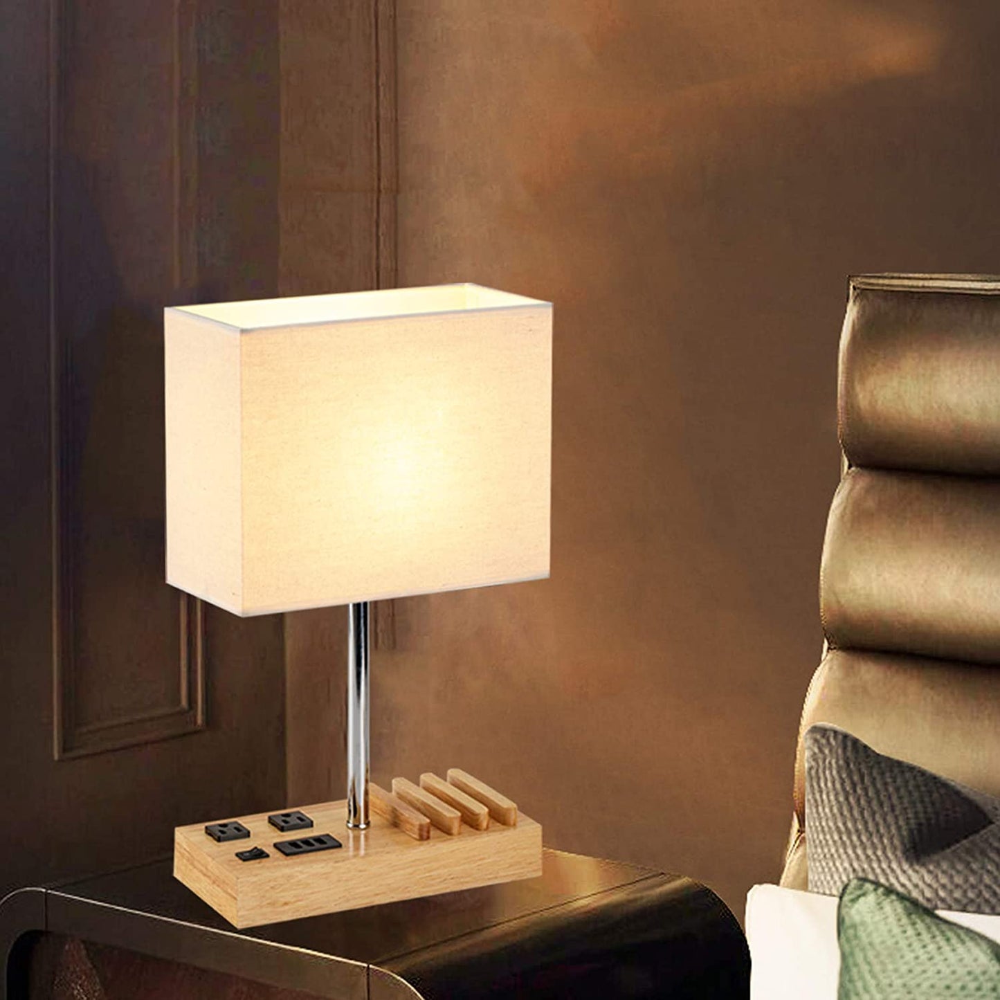 Table Lamp with 3 USB Charging Ports, 2 AC Outlets and 3 Phone Stands