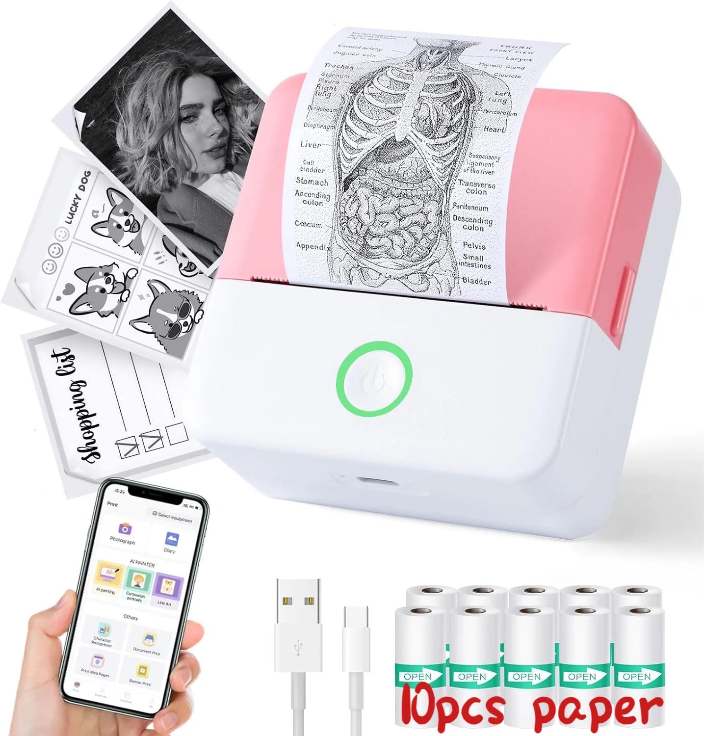 Wireless Bluetooth Inkless Portable Printer