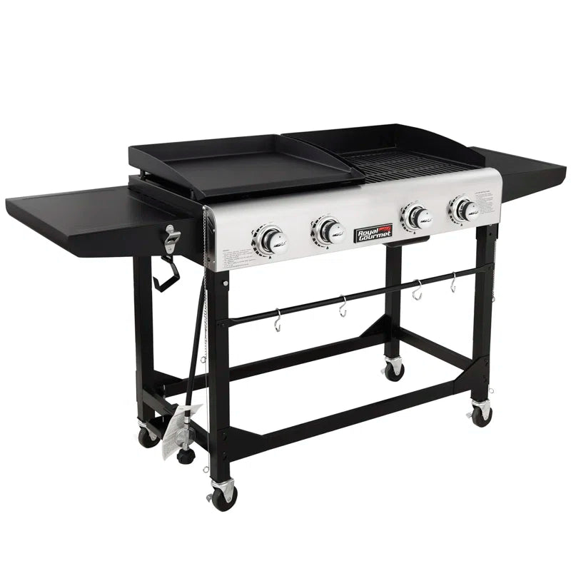 4 Burner Gas Grill and Griddle Combo with Side Table