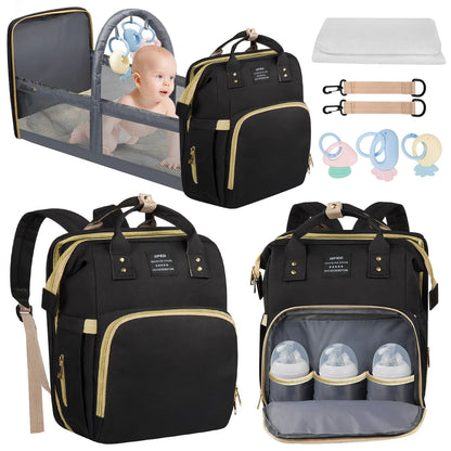Multifunctional Baby Diaper Bag with Changing Station & Foldable Crib