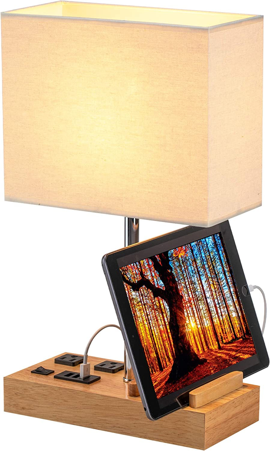 Table Lamp with 3 USB Charging Ports, 2 AC Outlets and 3 Phone Stands