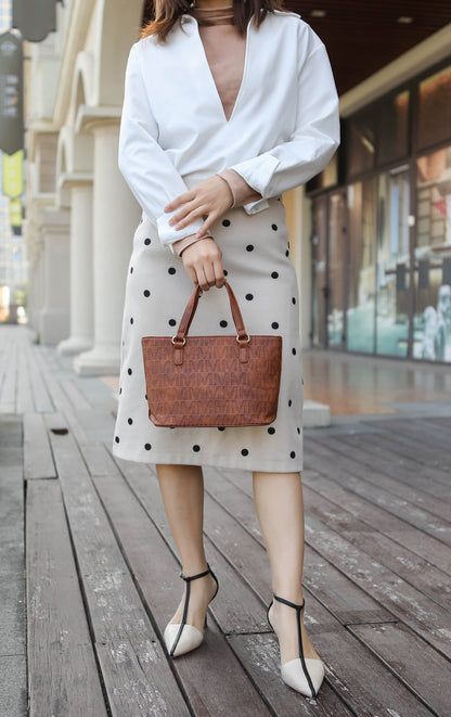 Women's Vegan Leather Tote Bag, Small Tote Handbag, Pouch Purse & Wristlet Wallet Bag - 4 Pcs Set 
