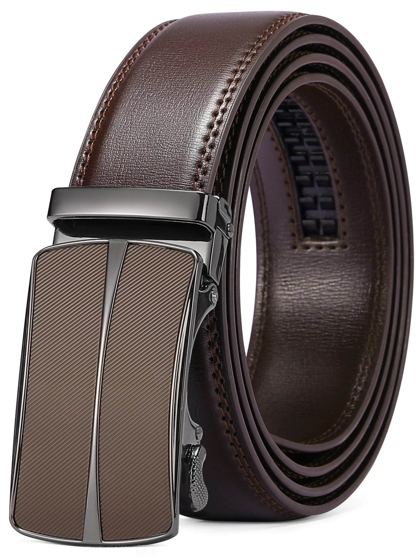 Men's Leather Belt Automatic Ratchet Buckle with Gift Box