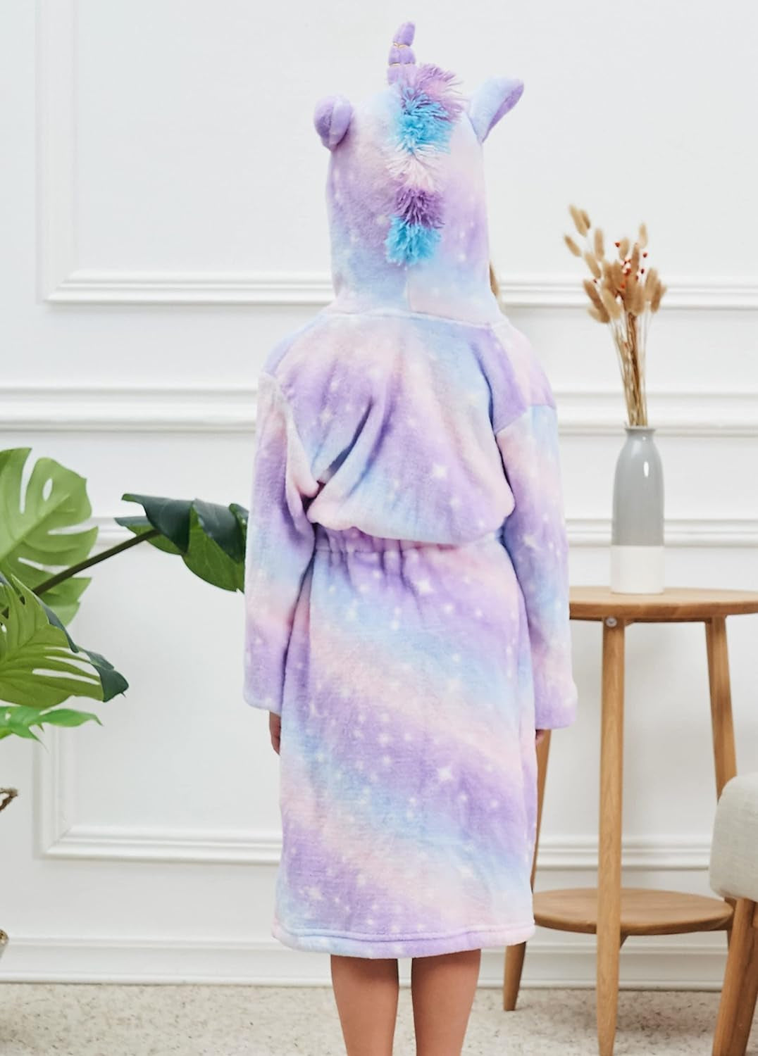 Girl's Soft Unicorn Hooded Robe with Matching Slippers, Headband and Blindfold