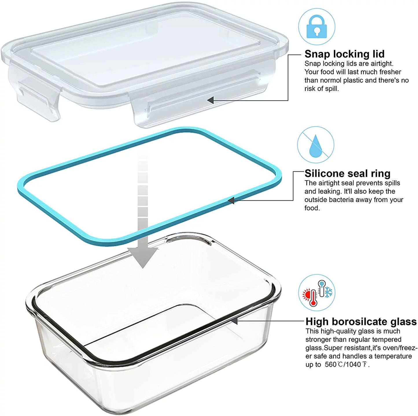 Glass Food Storage Containers with Lids - 9 Lids & 9 Containers