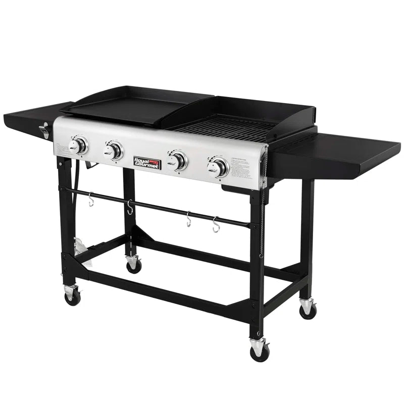 4 Burner Gas Grill and Griddle Combo with Side Table