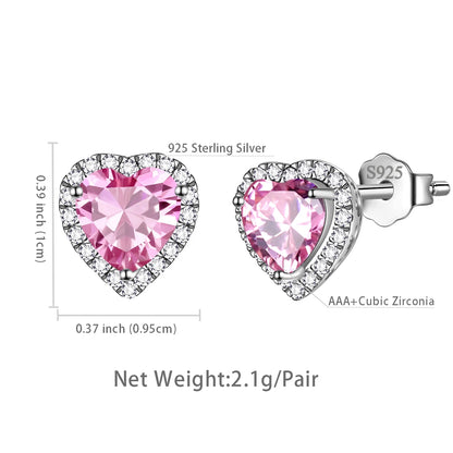 Women's Sterling Silver Birthstone Heart Stud Earrings