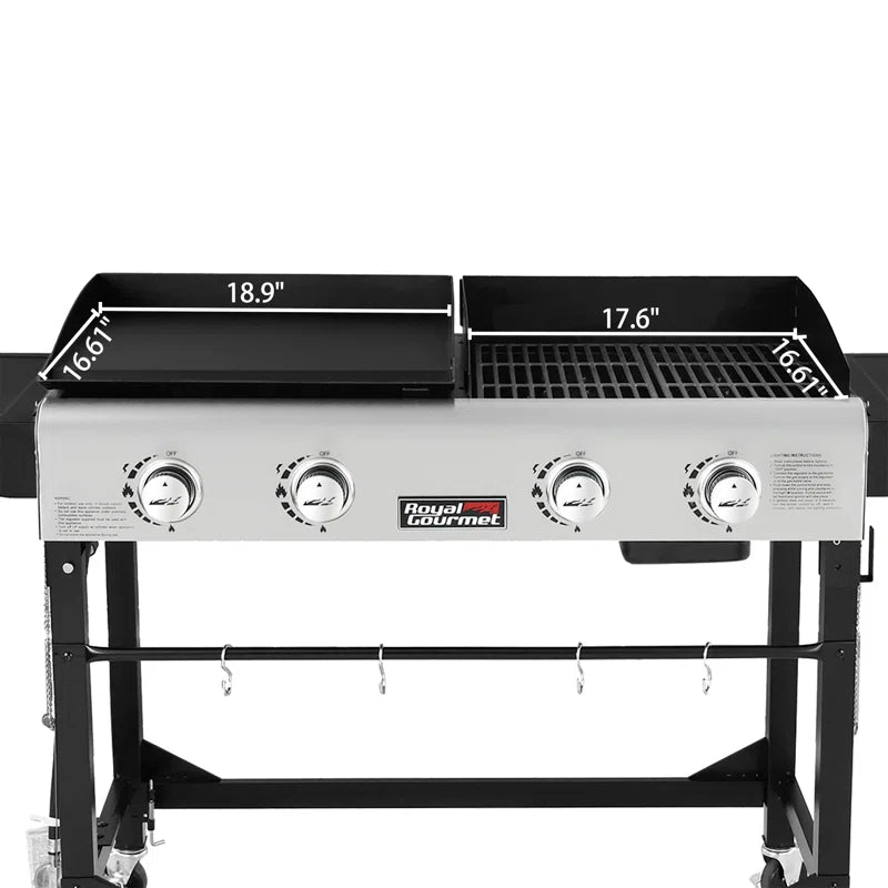 4 Burner Gas Grill and Griddle Combo with Side Table