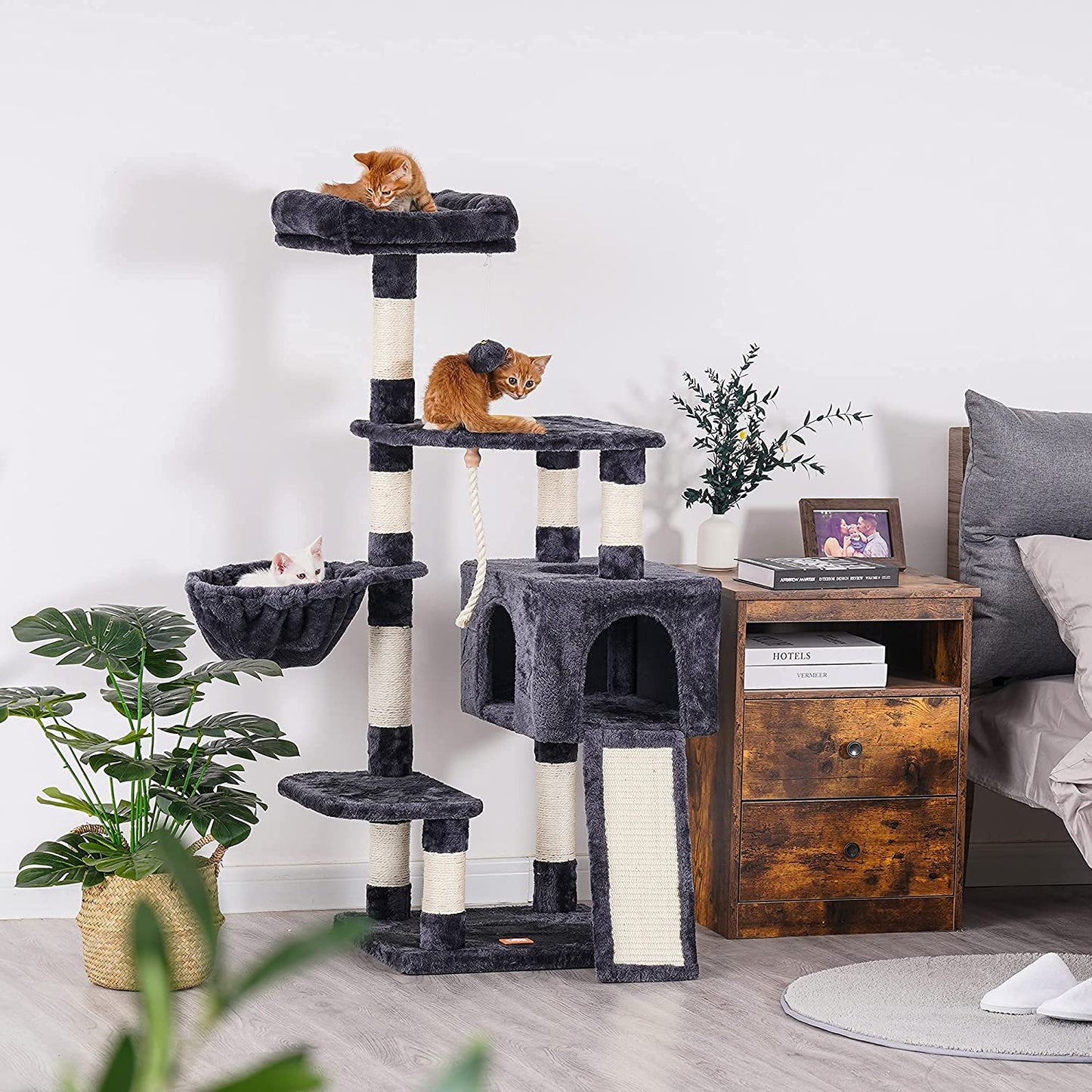 Multi-Level Cat Condo with Feeding Bowl 