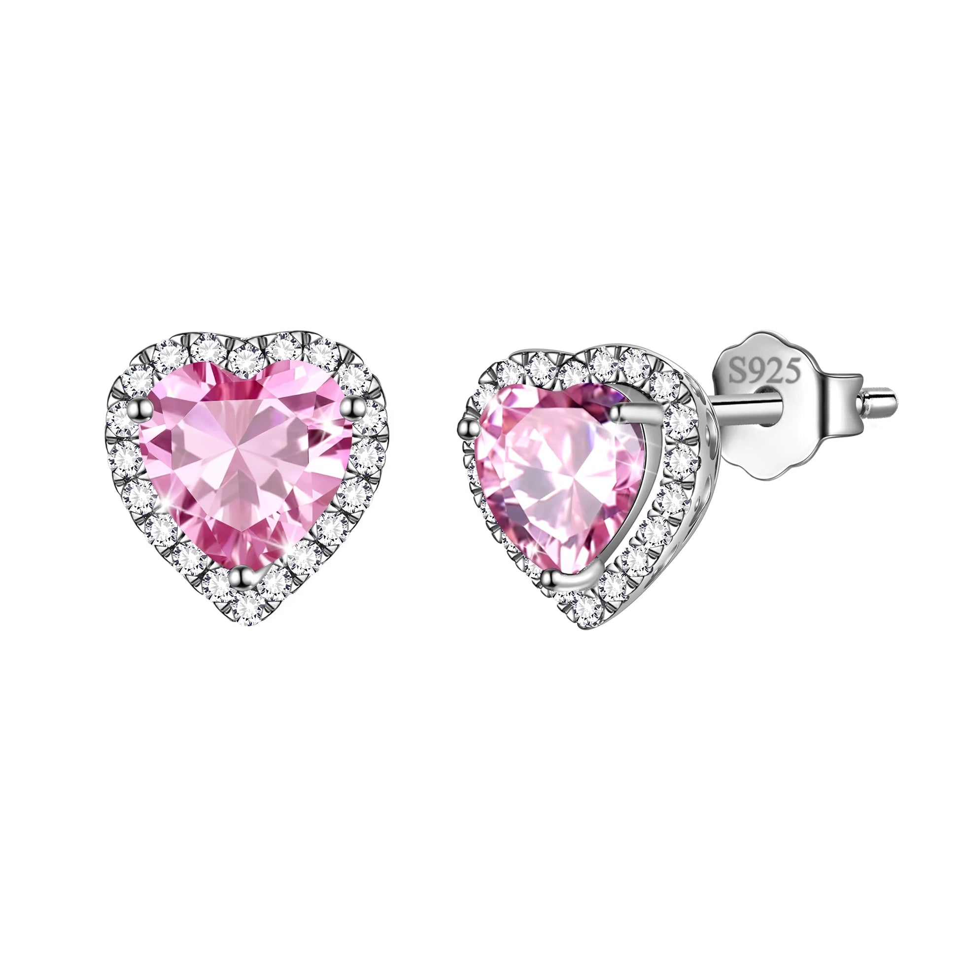 Women's Sterling Silver Birthstone Heart Stud Earrings