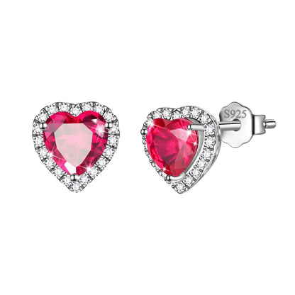 Women's Sterling Silver Birthstone Heart Stud Earrings