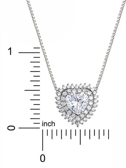 Women's Fine Silver Plated Cubic Zirconia Heart Necklace