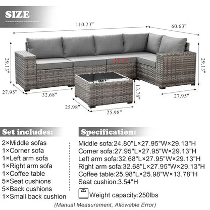 6 Pieces Patio Sectional Sofas 