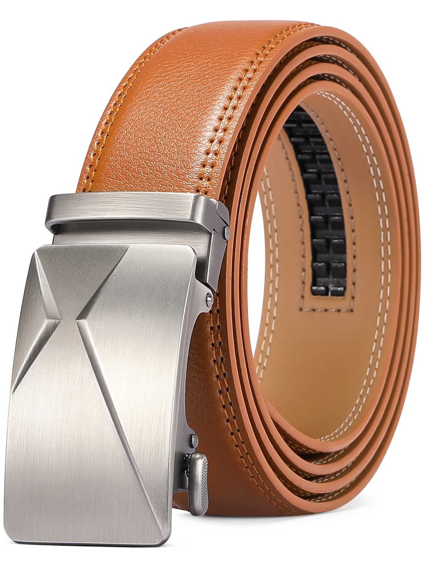 Men's Leather Belt Automatic Ratchet Buckle with Gift Box