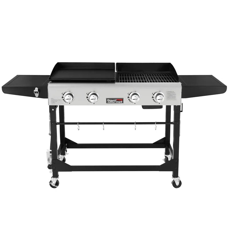 4 Burner Gas Grill and Griddle Combo with Side Table