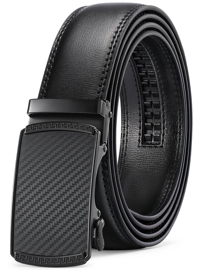 Men's Leather Belt Automatic Ratchet Buckle with Gift Box