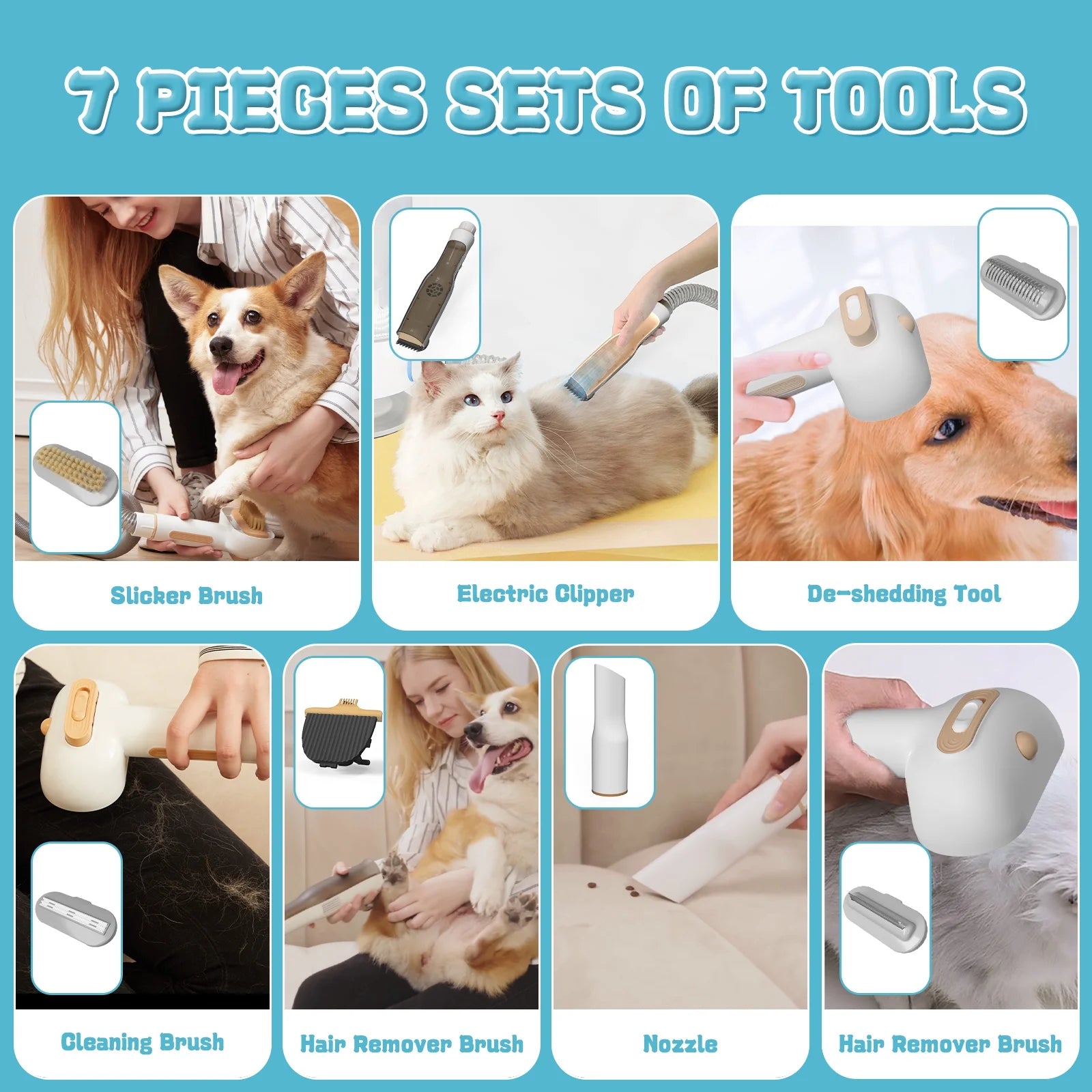 Pet Grooming Vacuum with 5 Pet Grooming Tools