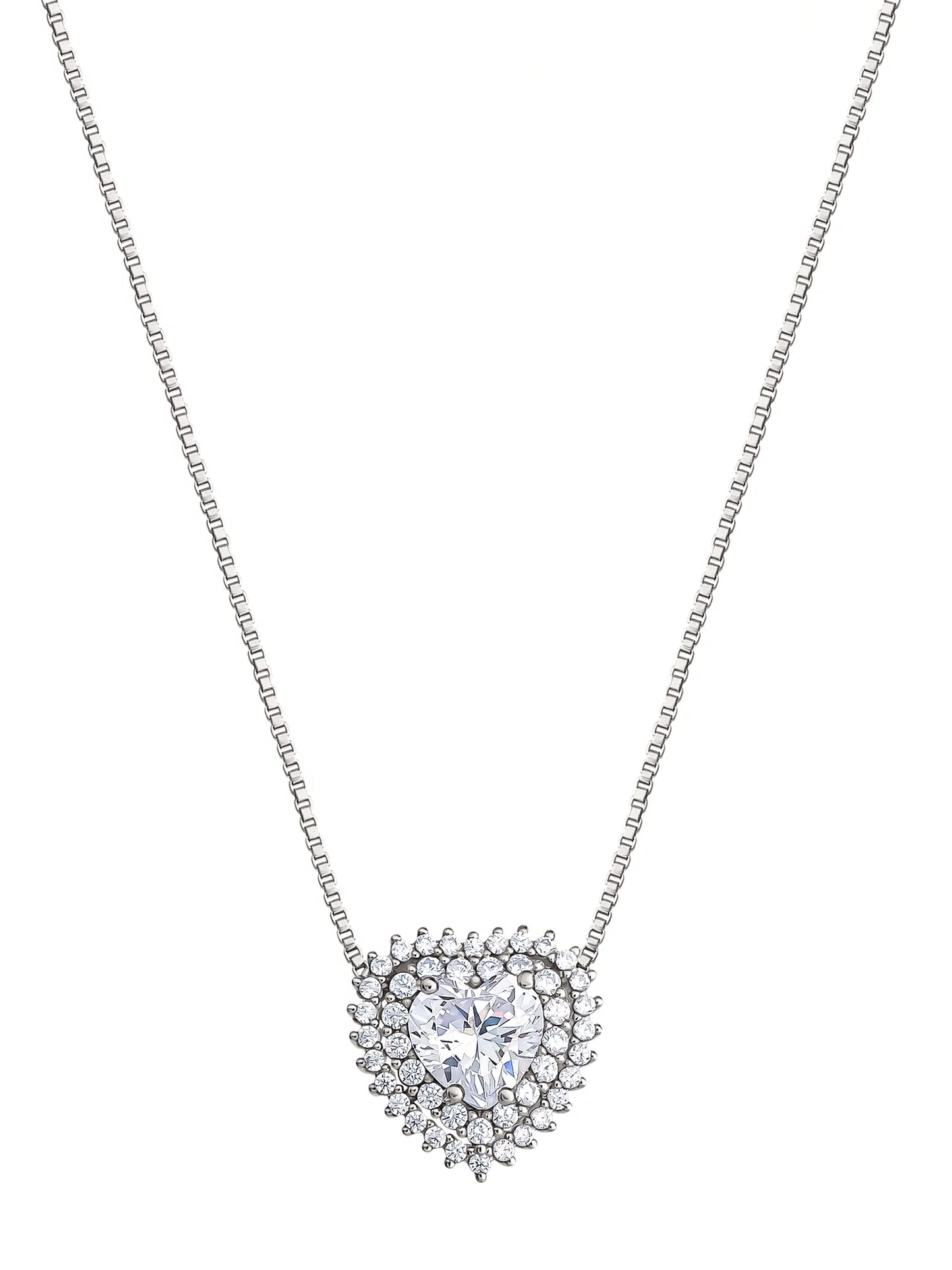 Women's Fine Silver Plated Cubic Zirconia Heart Necklace