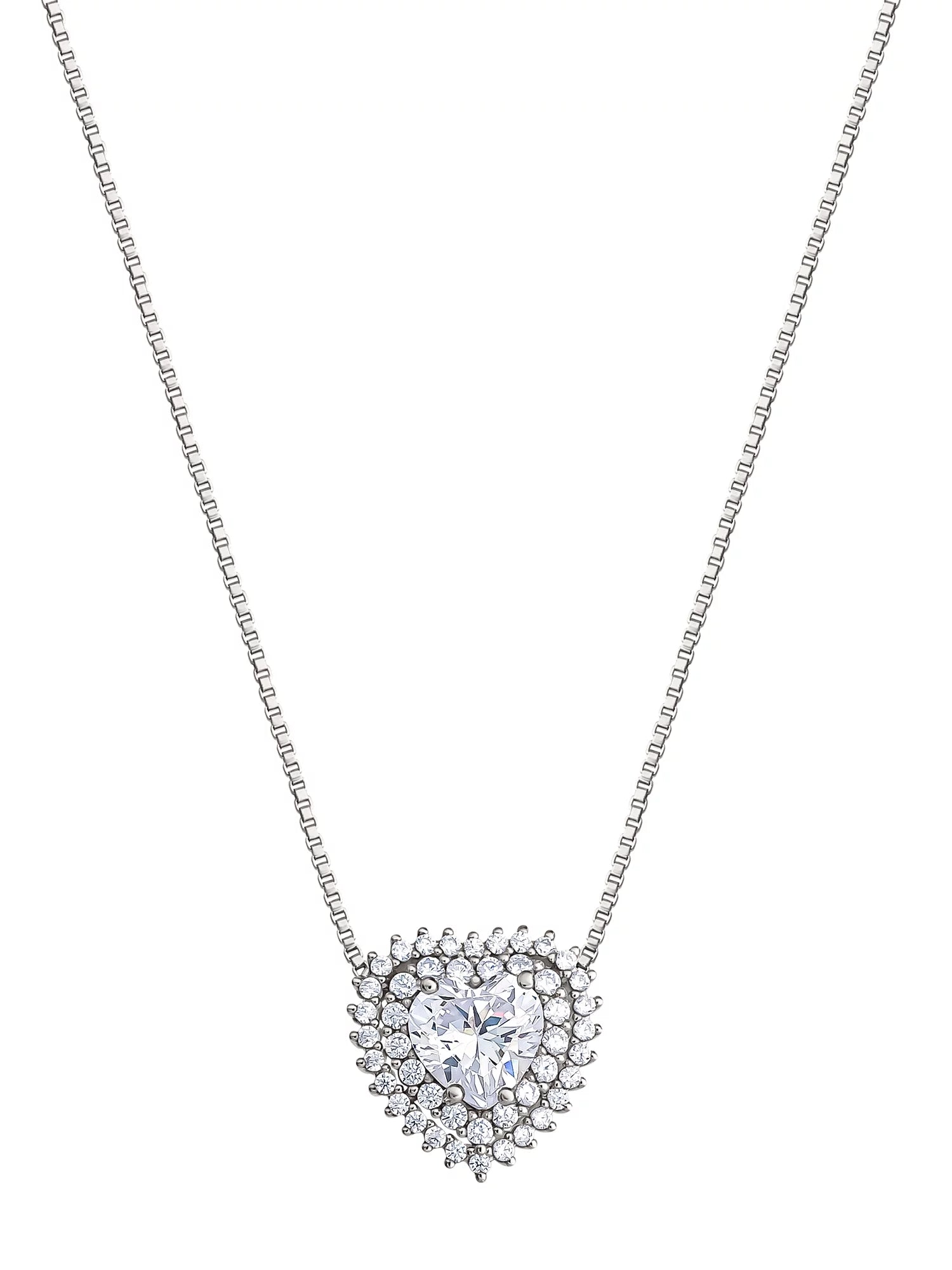 Women's Fine Silver Plated Cubic Zirconia Heart Necklace