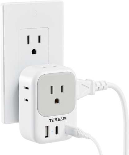 7 in 1 Wall Plug Outlet Extender with 3 USB Charger Ports