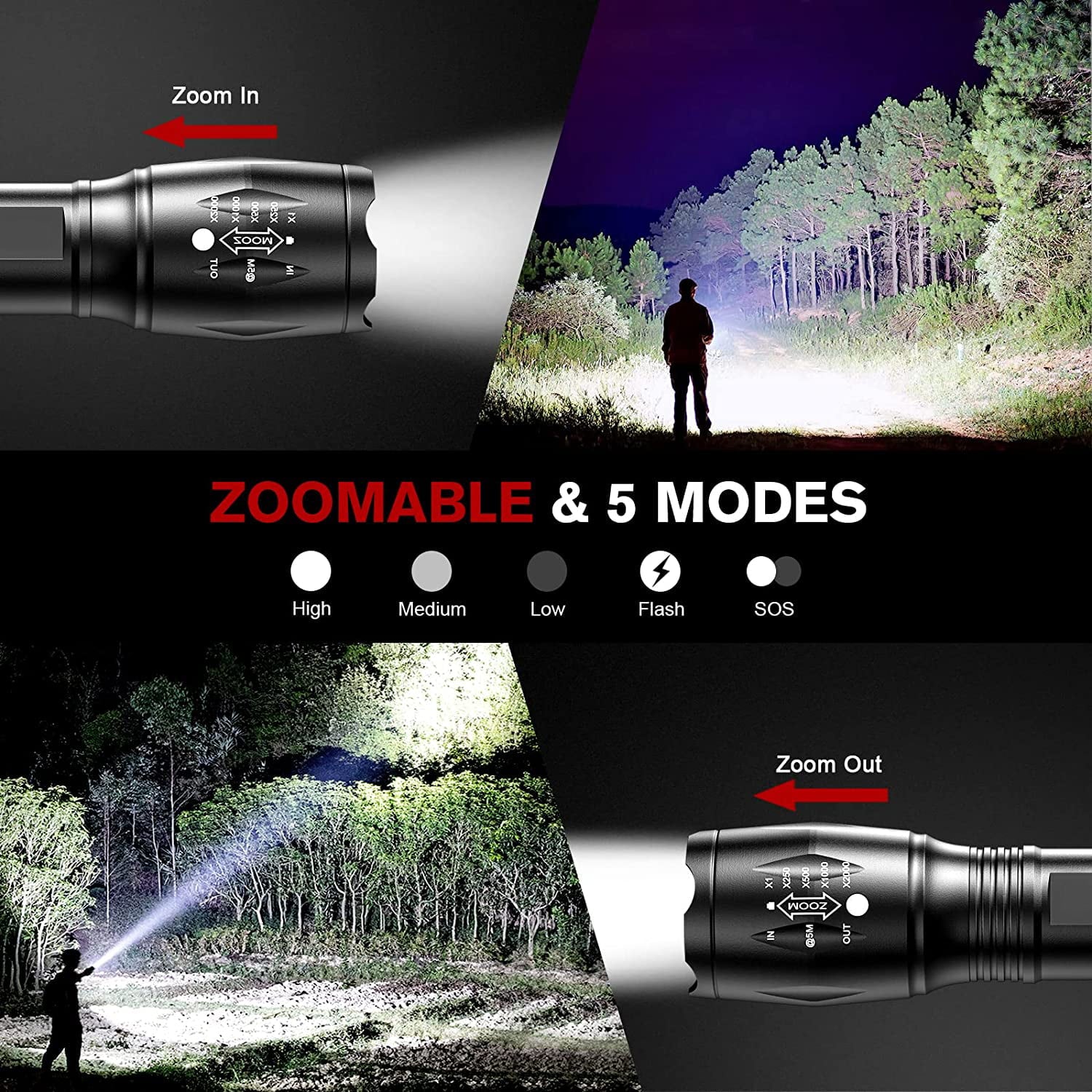 Zoomable LED Tactical Flashlights (Battery Not Included) - 2 Pack