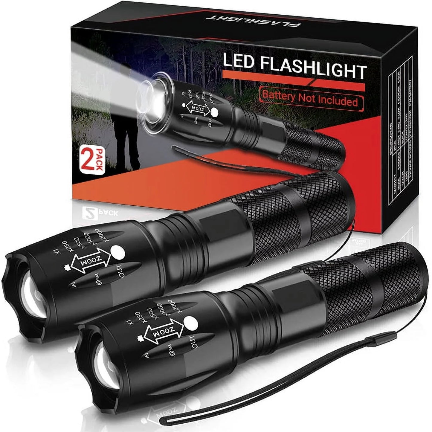 Zoomable LED Tactical Flashlights (Battery Not Included) - 2 Pack