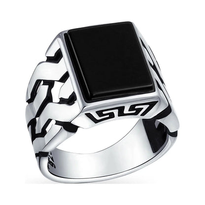 Men's Rectangle Curb Link Ring - Sterling Silver