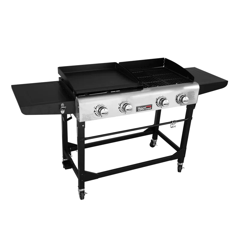 4 Burner Gas Grill and Griddle Combo with Side Table